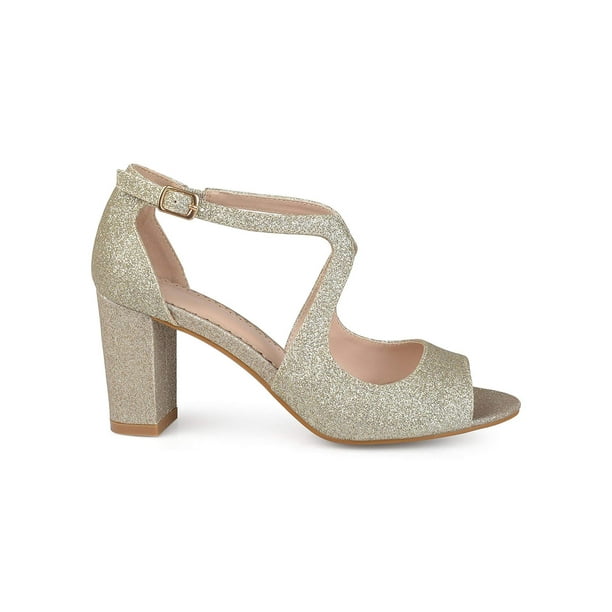 Brinley Co Womens Glitter Intersecting Straps Block Heel Open Toe Heels New Brinley Co Womens Glitter Intersecting Straps Block Heel Open Toe Heels New